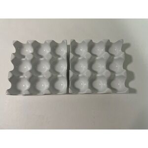 Ceramic Egg Crate Tray Set 2pc White Excellent 9-Slot Porcelain Holder